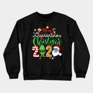 Funny quarantine Christmas Elf Santa wearing FaceMask Candy Cane Snowflakes Gift Christmas 2020 Crewneck Sweatshirt